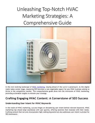 Unleashing Top-Notch HVAC Marketing Strategies A Comprehensive Guide