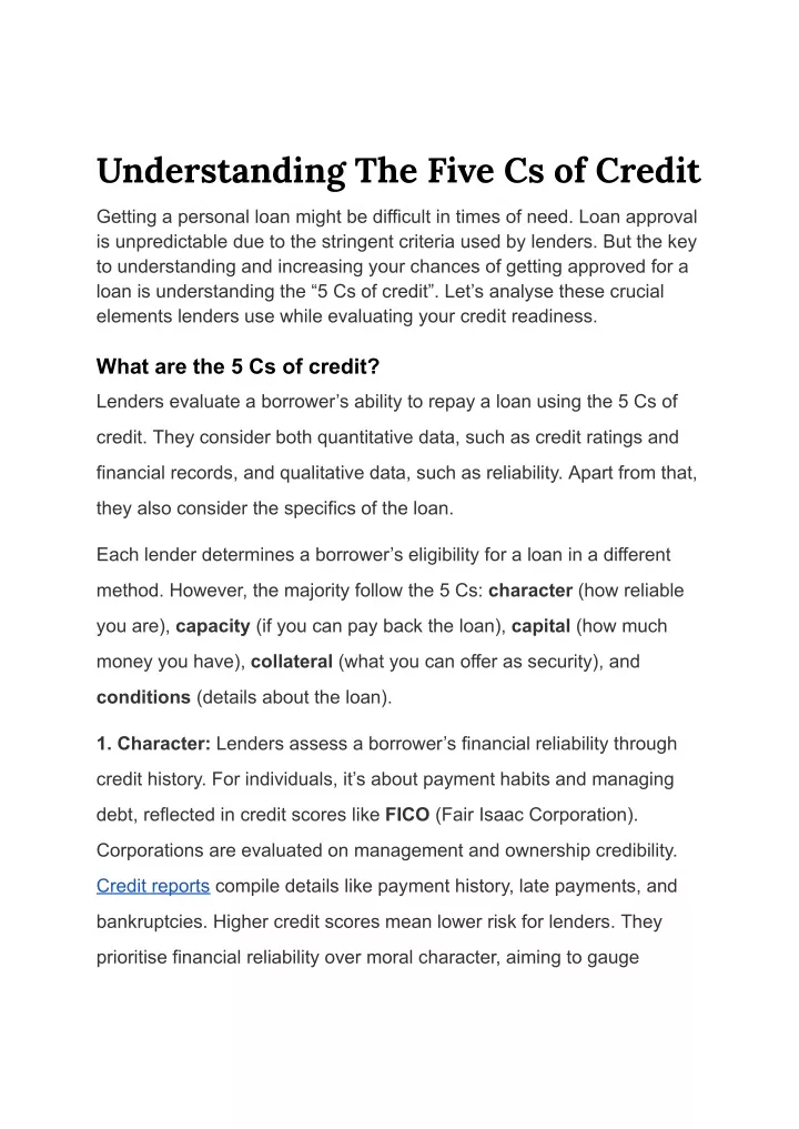 understanding the five cs of credit