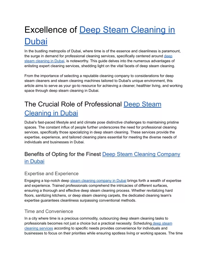 excellence of deep steam cleaning in dubai