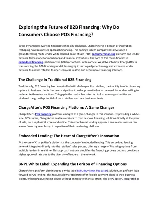 Exploring the Future of B2B Financing Why Do Consumers Choose POS Financing
