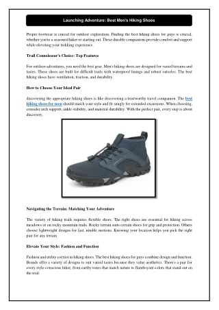 Launching Adventure: Best Men's Hiking Shoes