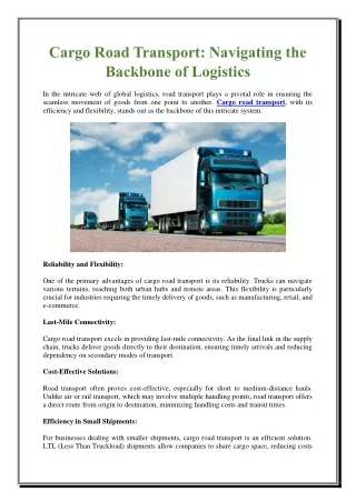 Cargo Road Transport: Navigating the Backbone of Logistics