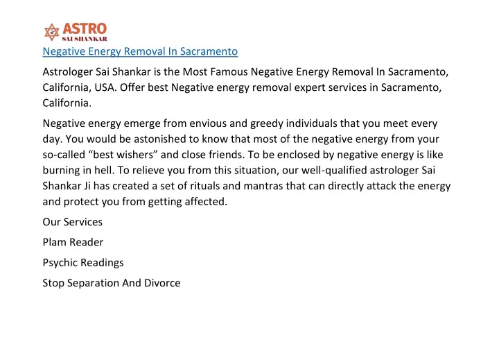 negative energy removal in sacramento