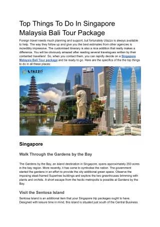 Top Things To Do In Singapore Malaysia Bali Tour Package