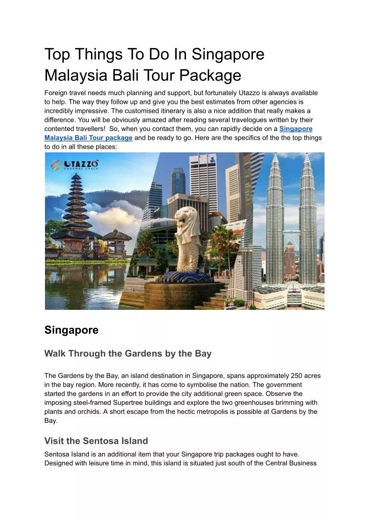 top things to do in singapore malaysia bali tour