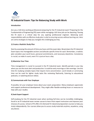 fe industrial exam tips for balancing study with
