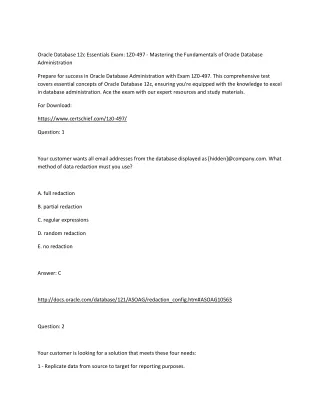 oracle database 12c essentials exam