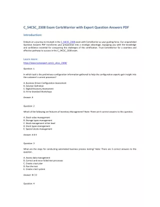 Newest C_S4CSC_2308 Exam with Expertly Crafted Questions & Answers Download PDF
