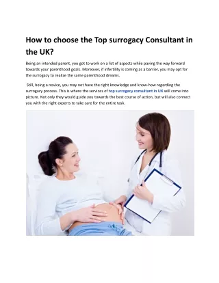 How to choose the Top surrogacy Consultant in the UK?