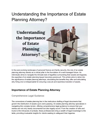 Understanding the Importance of Estate Planning Attorney
