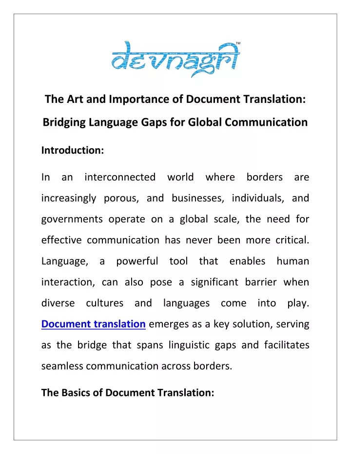 the art and importance of document translation