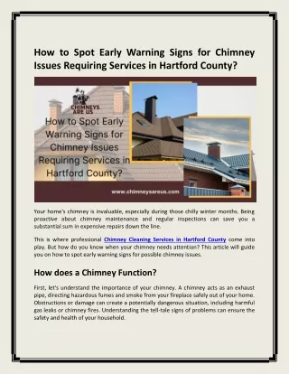 How to Spot Early Warning Signs for Chimney Issues Requiring Services in Hartford County