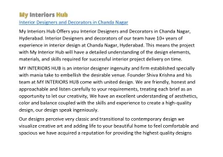 Interior Designers and Decorators in Chanda Nagar