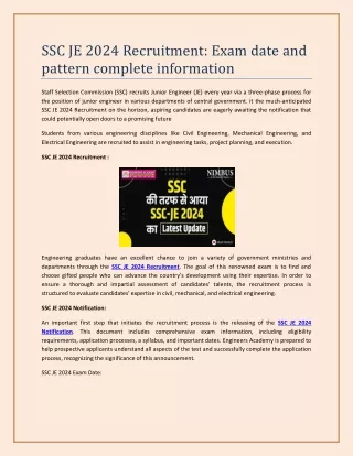 SSC JE 2024 Recruitment Exam date and pattern complete information