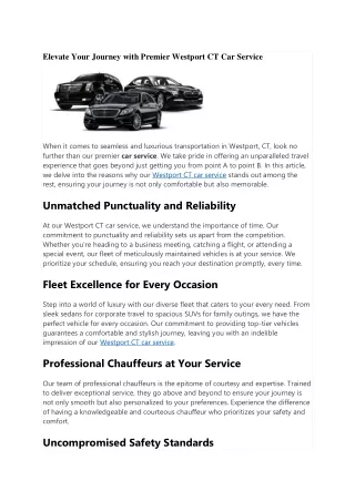 Elevate Your Journey with Premier Westport CT Car Service