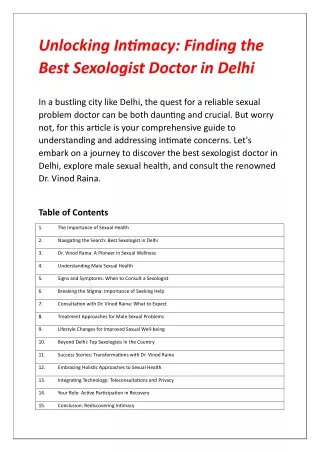 Best Sexologist Doctor in Delhi