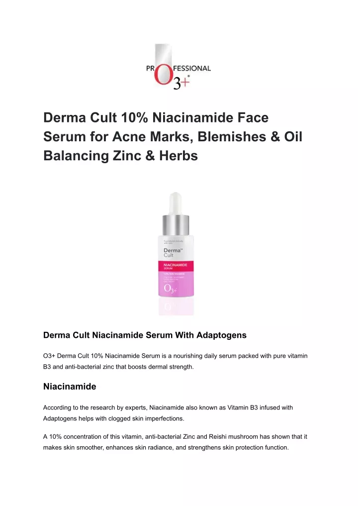 derma cult 10 niacinamide face serum for acne