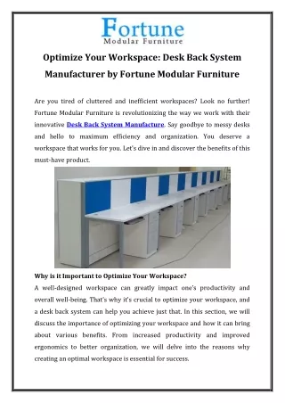 Optimize Your Workspace Desk Back System Manufacturer by Fortune Modular Furniture