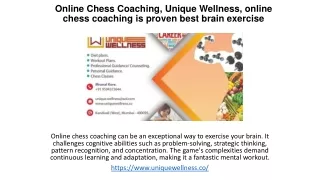 Online Chess Coaching, Unique Wellness, online chess coaching is proven best brain exercise