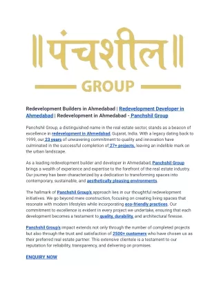 Redevelopment Builders in Ahmedabad - Panchshil Group