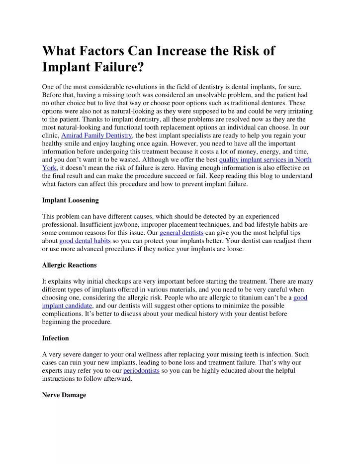 what factors can increase the risk of implant