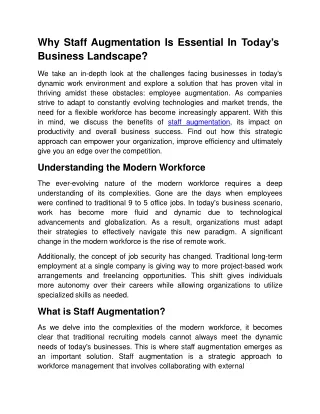 Why Staff Augmentation Is Essential In Today's Business Landscape?