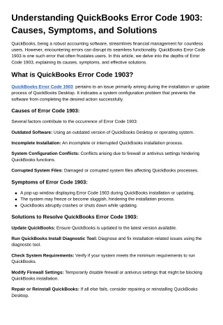 Understanding QuickBooks Error Code 1903: Causes, Symptoms, and Solutions