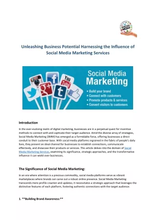 Unleashing Business Potential Harnessing the Influence of Social Media Marketing Services