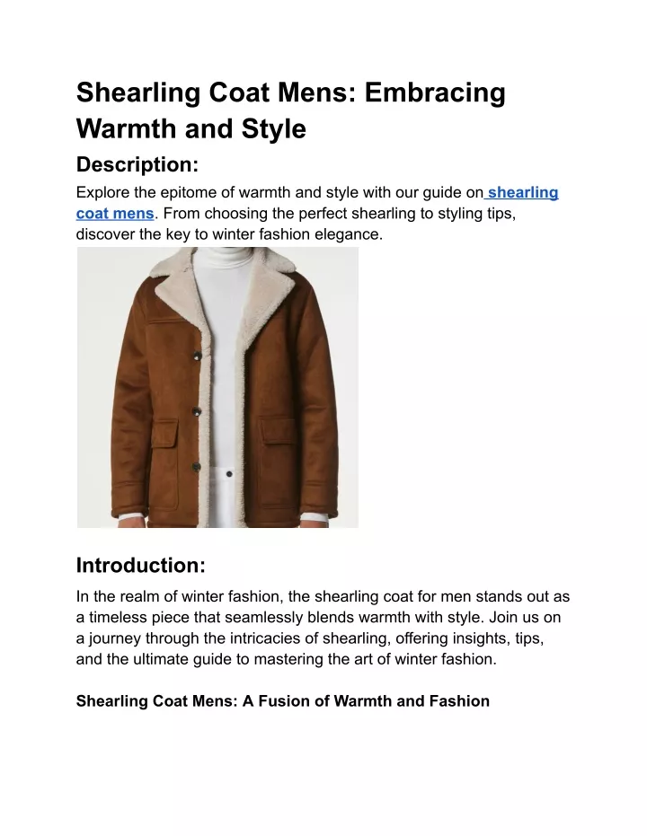 shearling coat mens embracing warmth and style