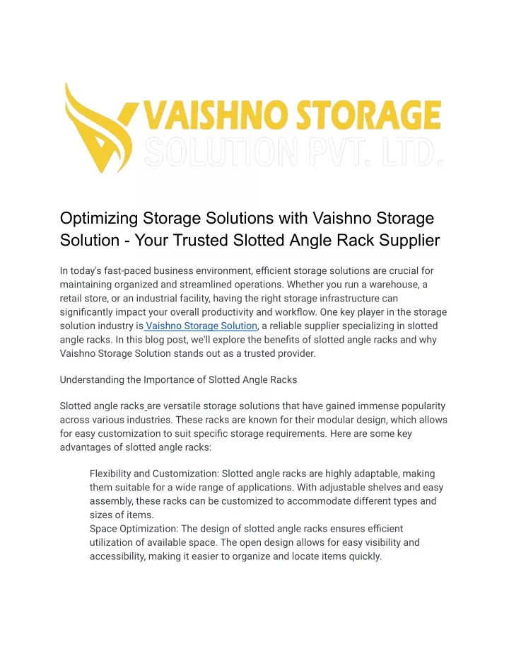 optimizing storage solutions with vaishno storage