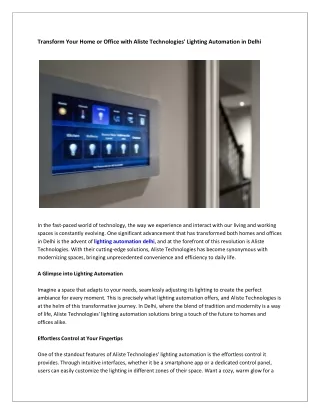 Transform Your Home or Office with Aliste Technologies' Lighting Automation