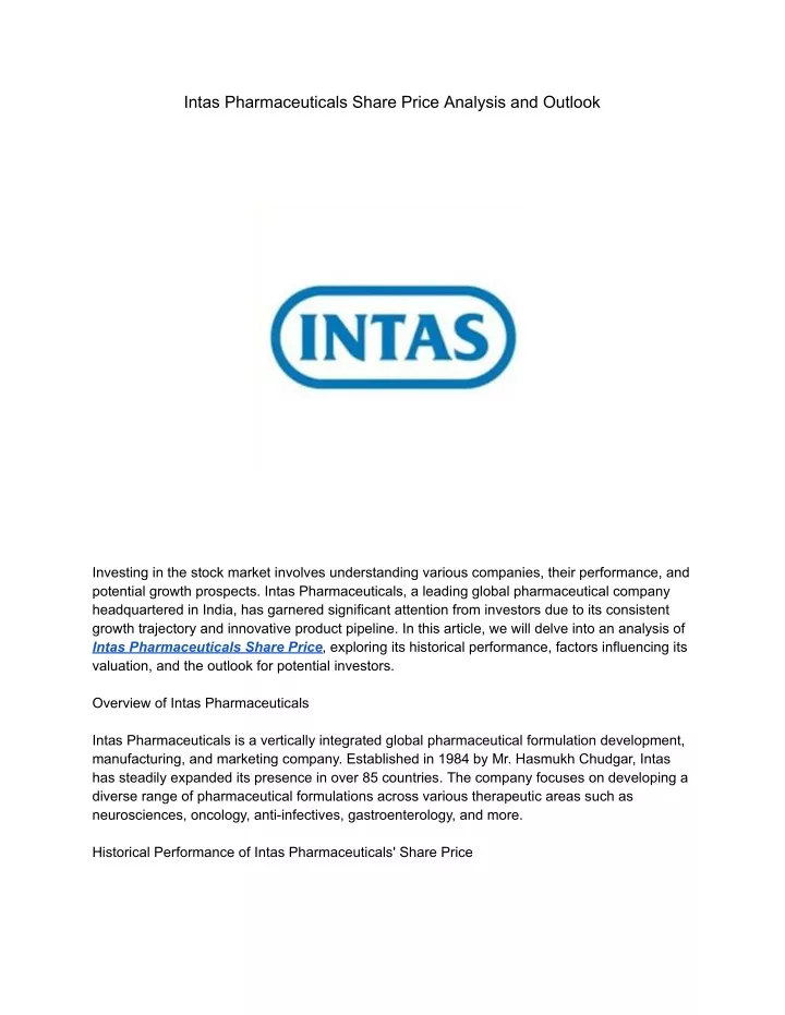 intas pharmaceuticals share price analysis