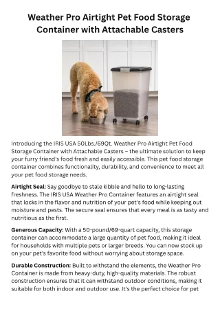 Weather Pro Airtight Pet Food Storage Container with Attachable Casters