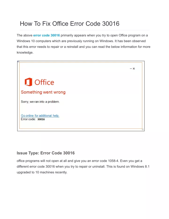 how to fix office error code 30016