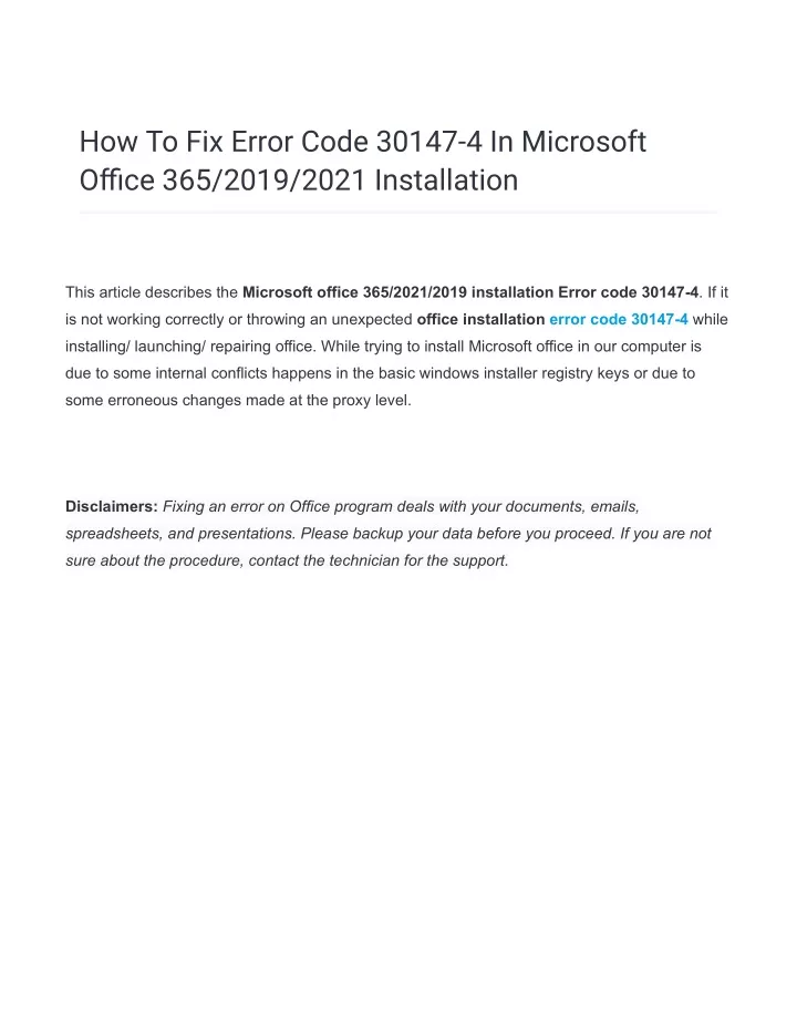 how to fix error code 30147 4 in microsoft office