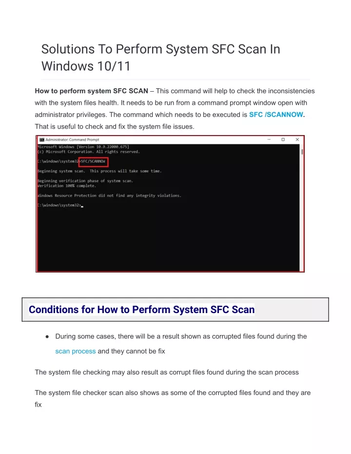 solutions to perform system sfc scan in windows