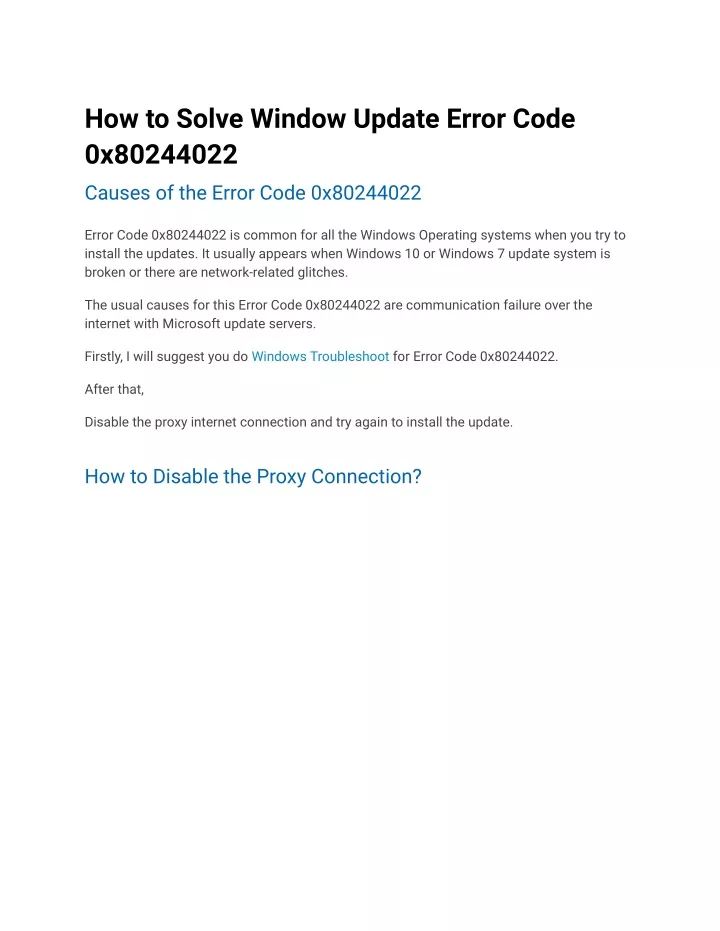 how to solve window update error code 0x80244022