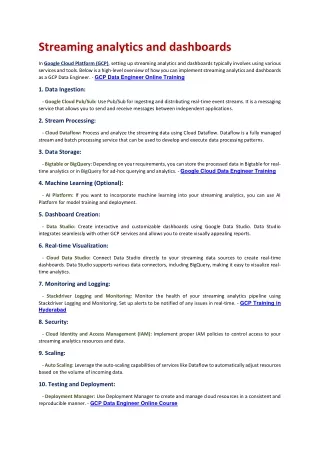 streaming analytics and dashboards