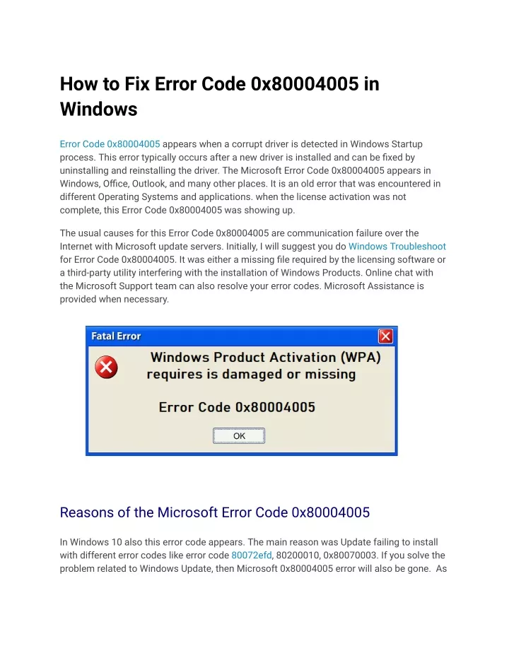 how to fix error code 0x80004005 in windows