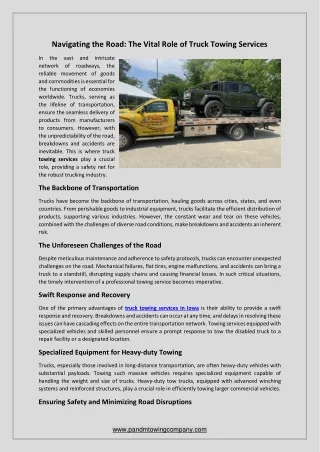 Navigating the Road - The Vital Role of Truck Towing Services