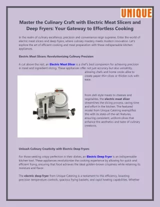 Master the Culinary Craft with Electric Meat Slicers and Deep Fryers Your Gateway to Effortless Cooking