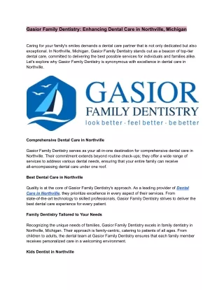 Gasior Family Dentistry_ Enhancing Dental Care in Northville, Michigan - www.gasiorfamilydental.com