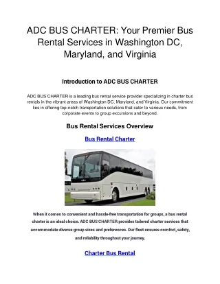 ADC BUS CHARTER: Exclusive Washington DC, Maryland, and Virginia Transportation