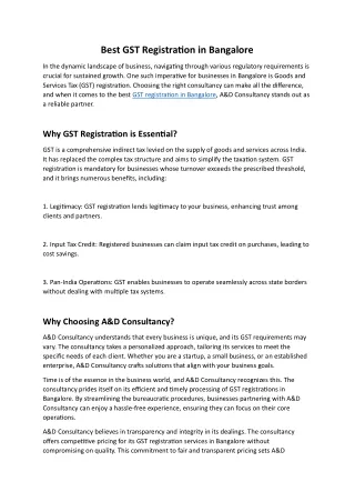 GST Registration in Bangalore