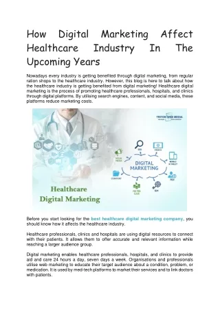 How Digital Marketing Affect Healthcare Industry In The Upcoming Years