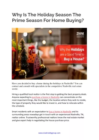 Why Is The Holiday Season The Prime Season For Home Buying?