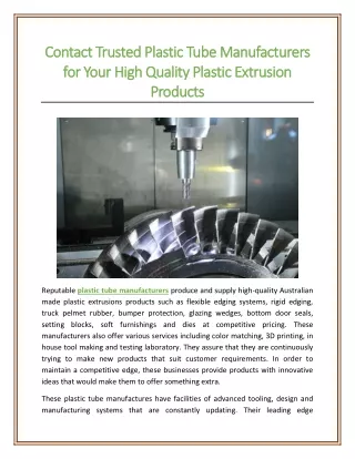 Contact Trusted Plastic Tube Manufacturers for Your High Quality Plastic Extrusi