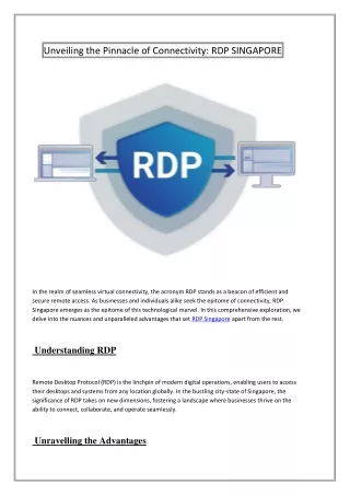 Unveiling the Pinnacle of Connectivity RDP SINGAPORE