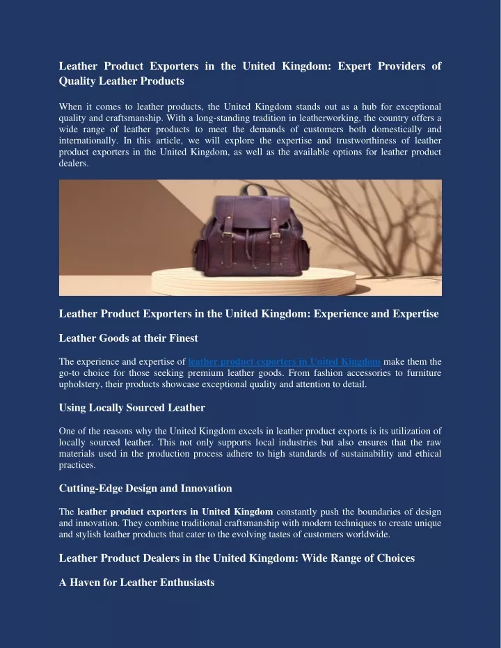 leather product exporters in the united kingdom