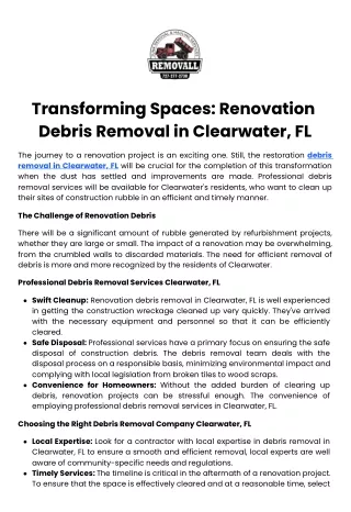 Transforming Spaces Renovation Debris Removal in Clearwater, FL